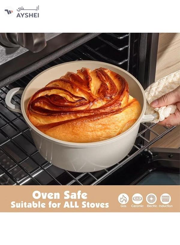 Sensarte 15 Piece Ceramic Non-Stick Cookware Set With Wooden Handles, Pfoa/Pfos/Apeo Free, 1X24Cm Casserole With Lid, 1X28Cm Shallow Casserole With Lid, 1X24Cm Fry Pan, 1X18Cm Sauce Pan With Lid, 1X18Cm Pot, 2 Silicone Utensils, 4X Pan Protector, Cream White