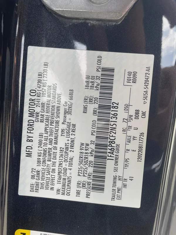 Ford Mustang Gt 2022 V8 5.0L