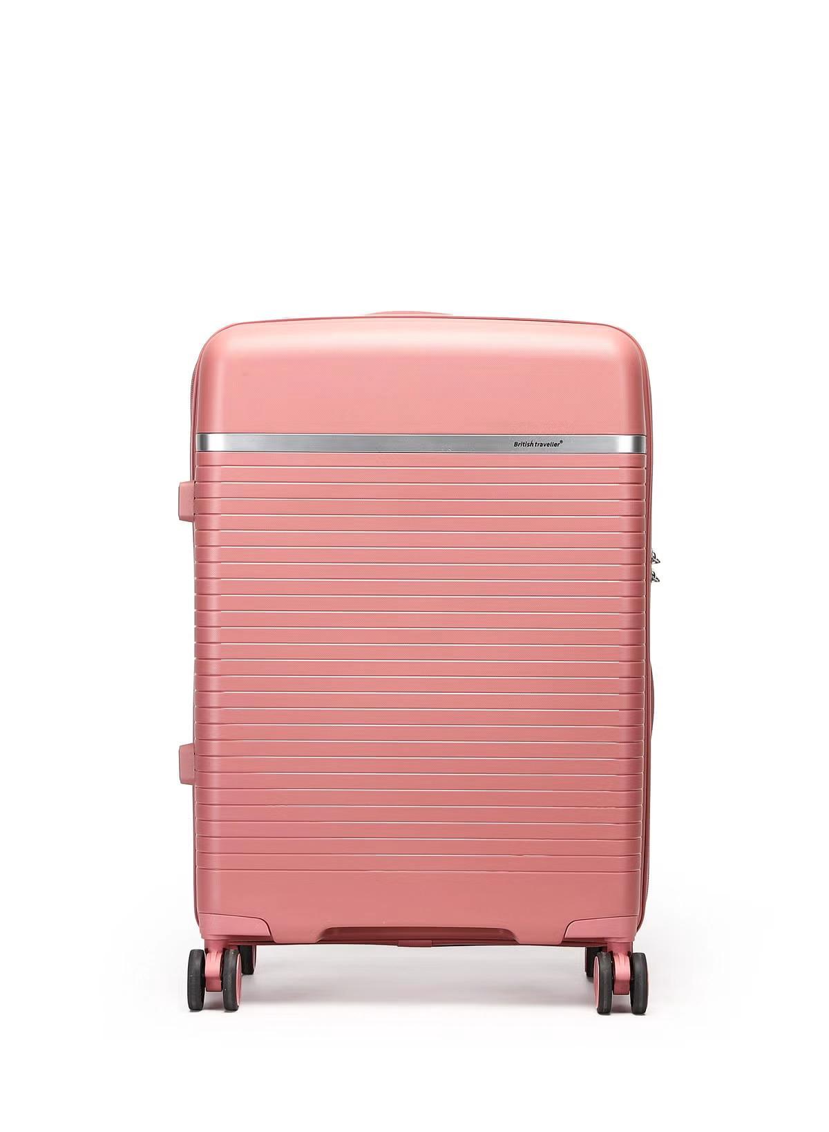 British Traveller 3-Piece Polypropylene Luggage Set | 20”, 24”, 28” Lightweight Suitcases with 360° Spinner Wheels, TSA Lock, Water & Scratch Resistant | Durable Hard Shell Trolley Bags with Telescopic Handle - Pink-1-portrait
