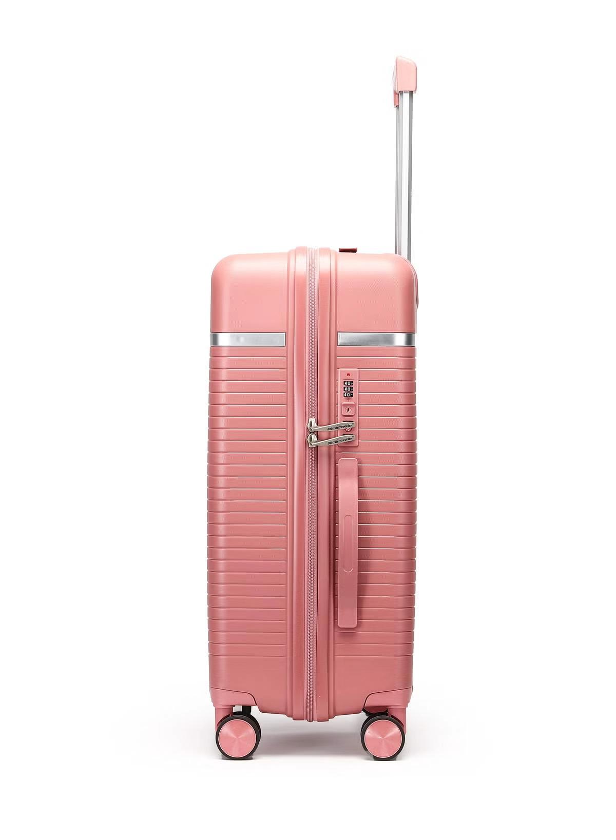British Traveller 3-Piece Polypropylene Luggage Set | 20”, 24”, 28” Lightweight Suitcases with 360° Spinner Wheels, TSA Lock, Water & Scratch Resistant | Durable Hard Shell Trolley Bags with Telescopic Handle - Pink-0-portrait