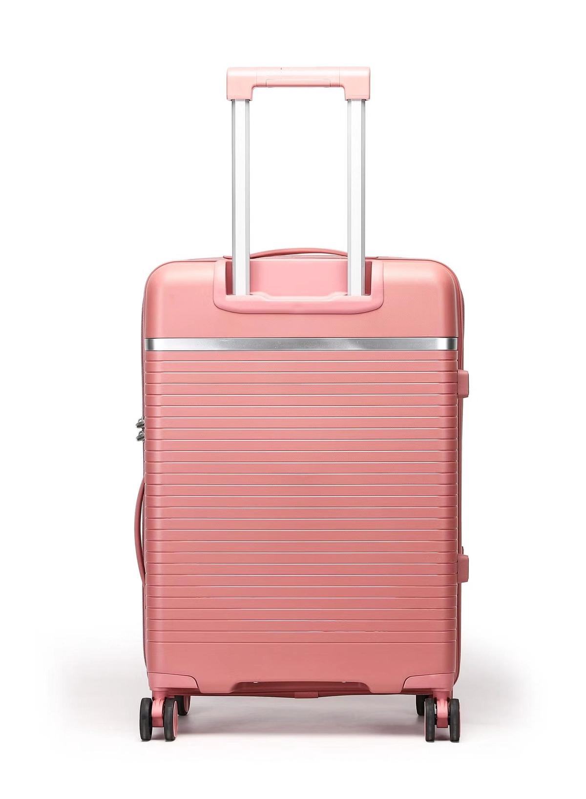 British Traveller 3-Piece Polypropylene Luggage Set | 20”, 24”, 28” Lightweight Suitcases with 360° Spinner Wheels, TSA Lock, Water & Scratch Resistant | Durable Hard Shell Trolley Bags with Telescopic Handle - Pink-1-portrait