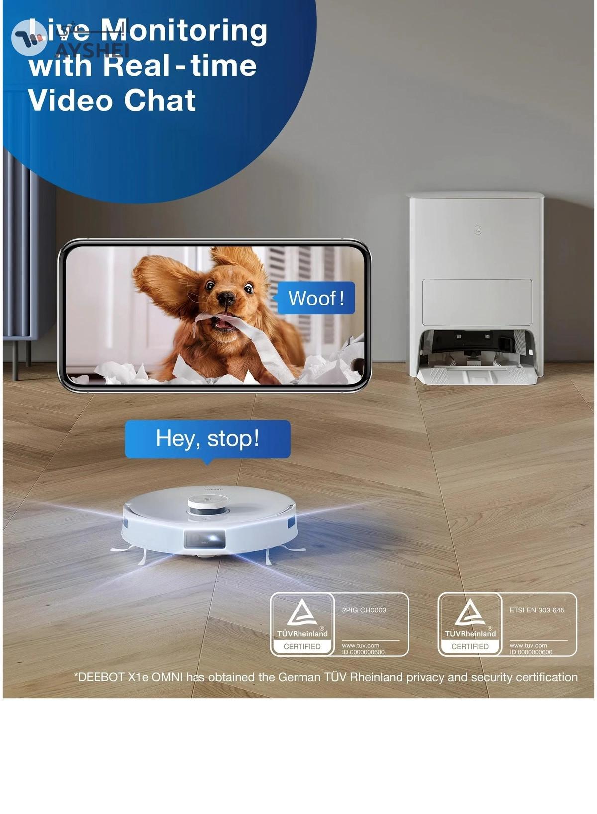 ecovacs DEEBOT X1 e OMNI Robot Vacuum Cleaner, Auto Mop Washing/Hot Air Drying/Auto-Emptying, 260 min, 4300+ sqft, Dual Mops, 3D Maps, Live Monitoring & Video Call, OK YIKO Voice Interaction 4 L 50 W DBX53 White-1-portrait