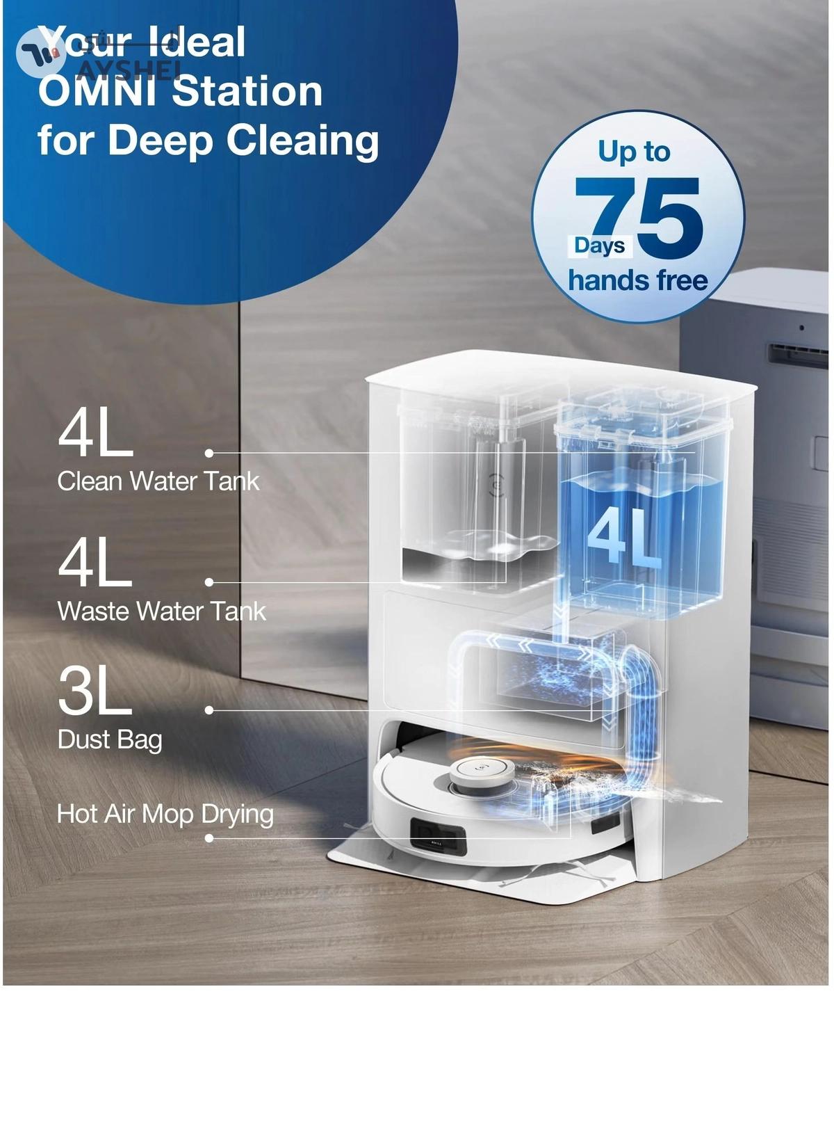 ecovacs DEEBOT X1 e OMNI Robot Vacuum Cleaner, Auto Mop Washing/Hot Air Drying/Auto-Emptying, 260 min, 4300+ sqft, Dual Mops, 3D Maps, Live Monitoring & Video Call, OK YIKO Voice Interaction 4 L 50 W DBX53 White-3-3