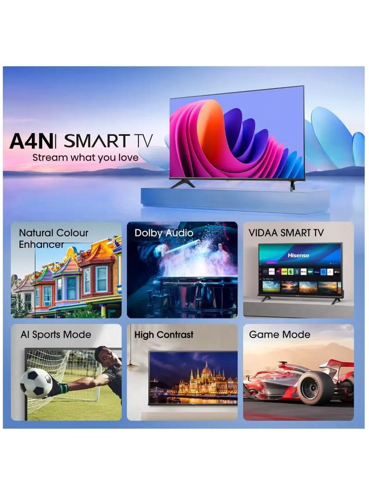 Hisense 32 Inch HD Smart LED TV With 60Hz, High Contrast, Natural Color Enhancer, Dolby-4-4