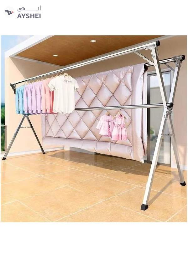 DubaiGallery Clothes Drying Rack for Laundry Foldable Free of Installation Adjustable Stainless Steel Garment Rack