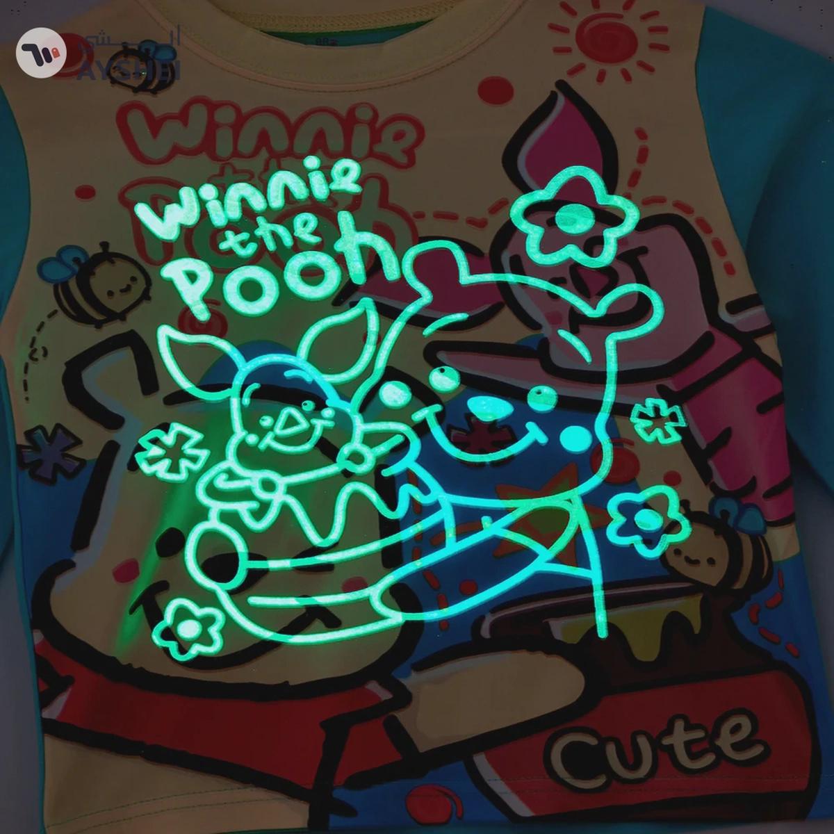 Babyqlo Cute bear glow in the dark print cotton top with pajama set for boys-4-4