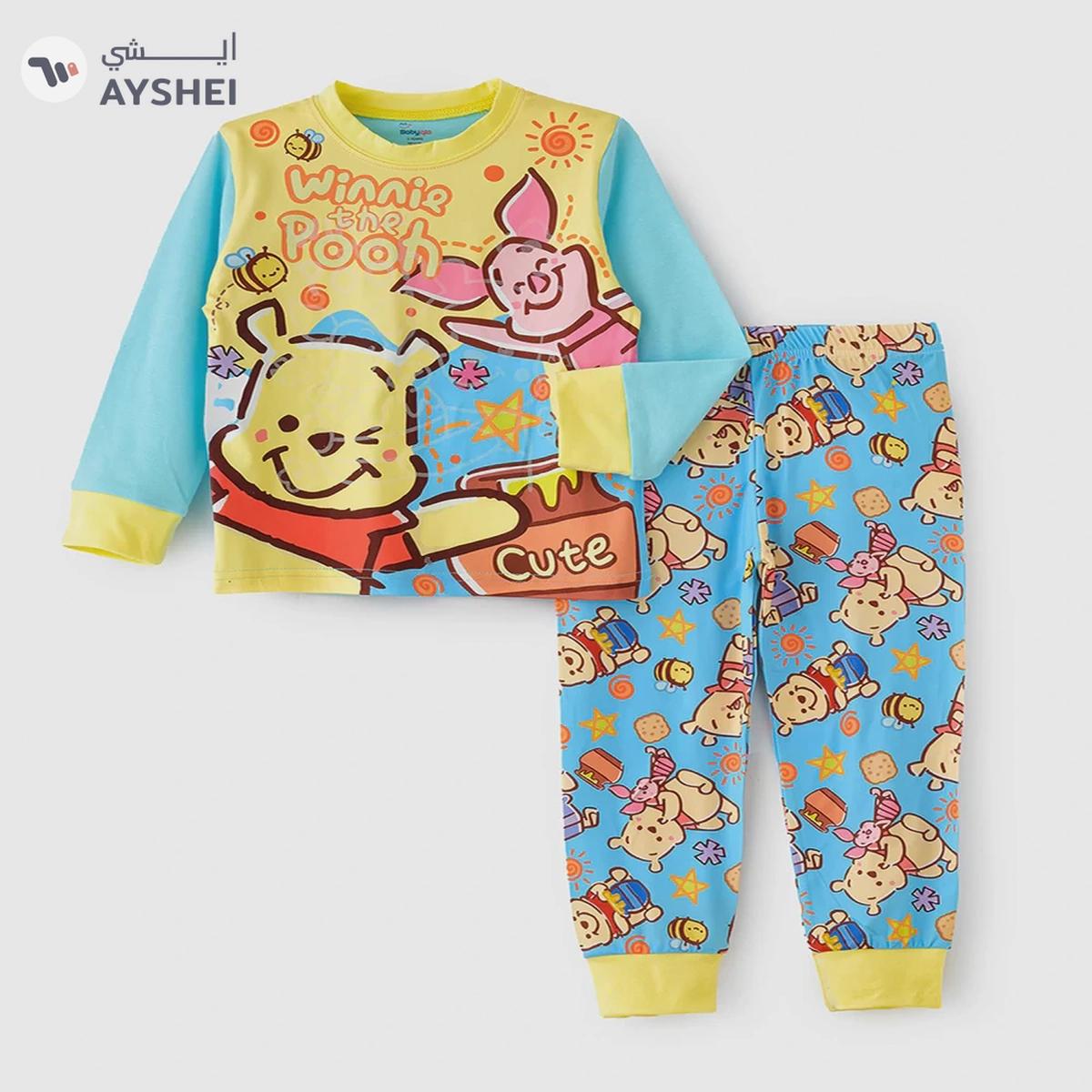Babyqlo Cute bear glow in the dark print cotton top with pajama set for boys-0-portrait