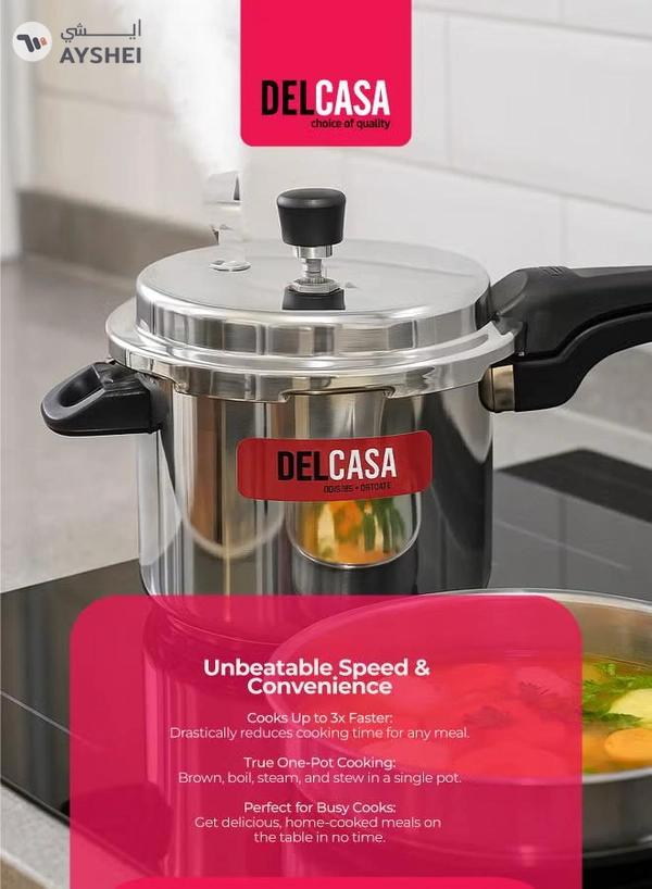 DELCASA Aluminium Durable Design Dishwasher Safe And Gas Stove Compatible High Quality Pressure Cooker 3Liters