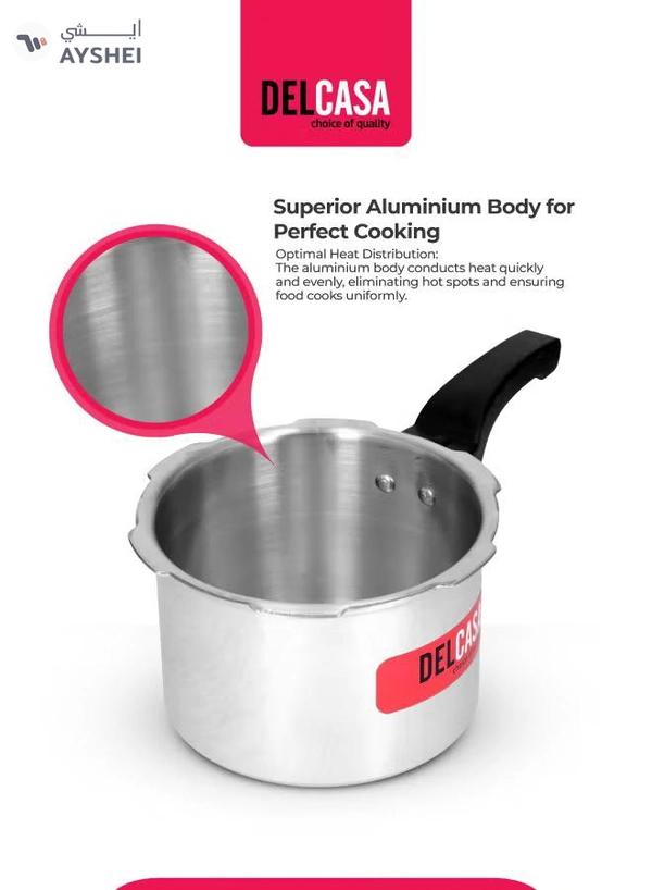 DELCASA Aluminium Durable Design Dishwasher Safe And Gas Stove Compatible High Quality Pressure Cooker 3Liters