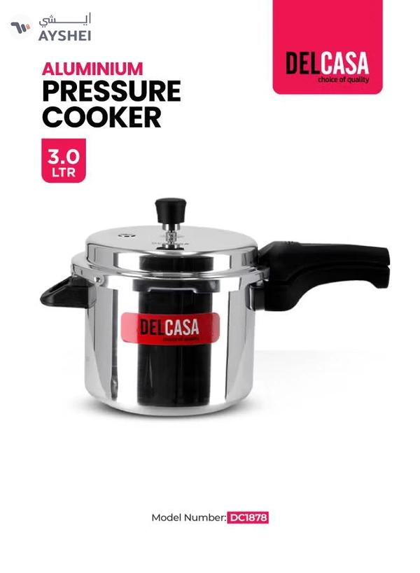 DELCASA Aluminium Durable Design Dishwasher Safe And Gas Stove Compatible High Quality Pressure Cooker 3Liters