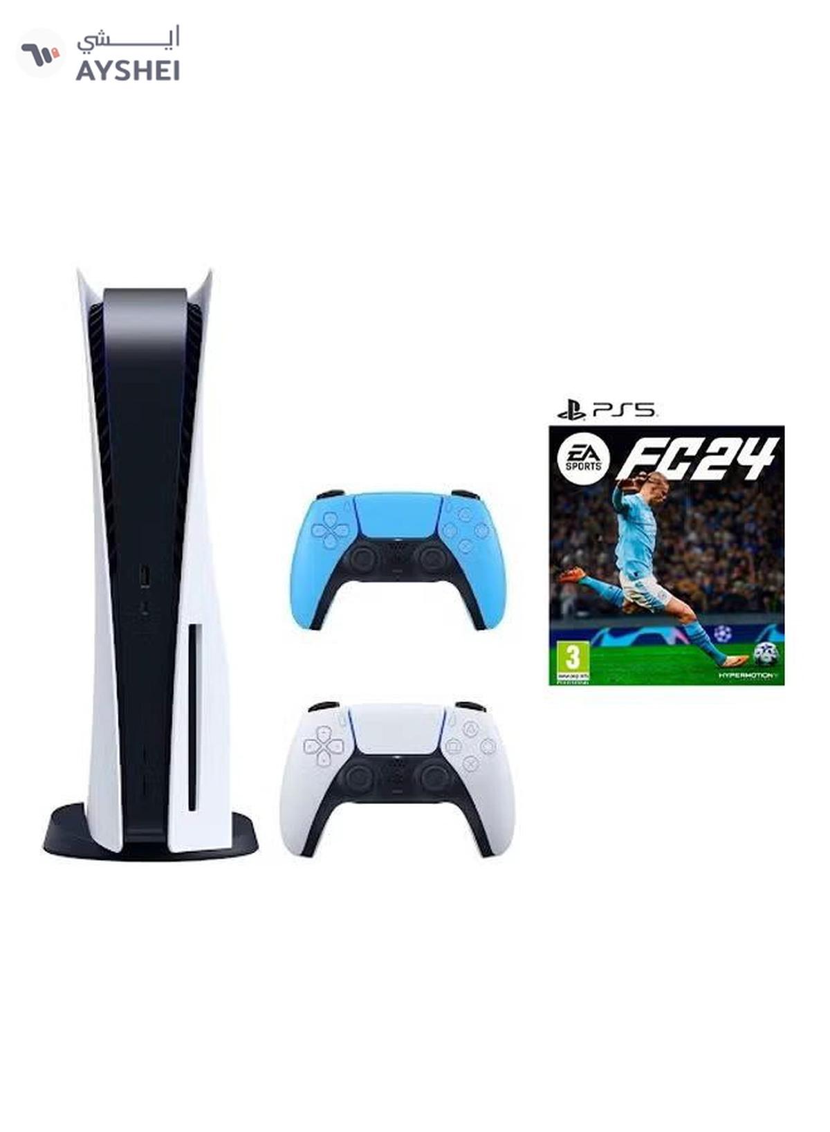 Sony PlayStation 5 Disc Console With Extra Red Controller And FC 24-0-0