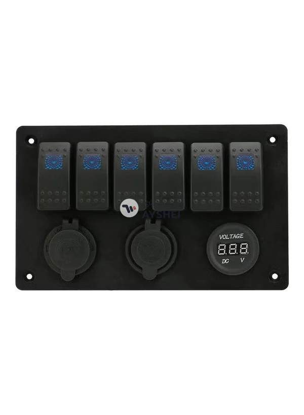 Generic 6-Gang Rocker Switch Panel With Lighter Socket
