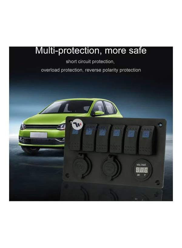 Generic 6-Gang Rocker Switch Panel With Lighter Socket