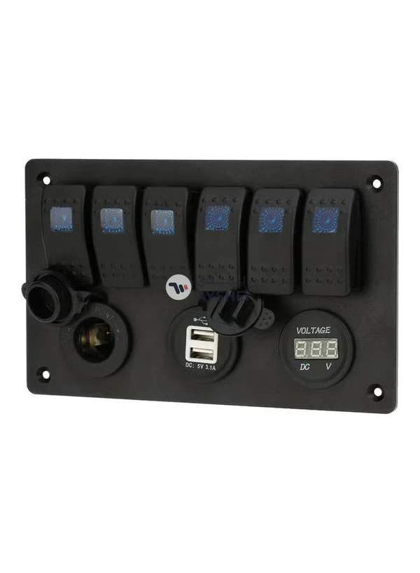 Generic 6-Gang Rocker Switch Panel With Lighter Socket