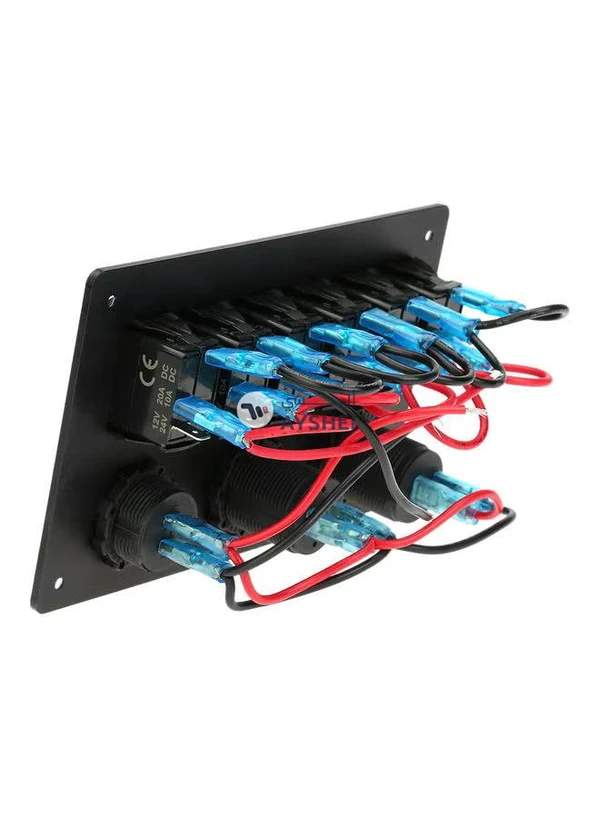Generic 6-Gang Rocker Switch Panel With Lighter Socket