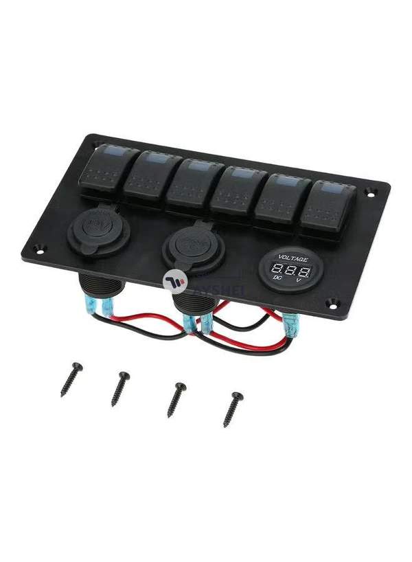 Generic 6-Gang Rocker Switch Panel With Lighter Socket