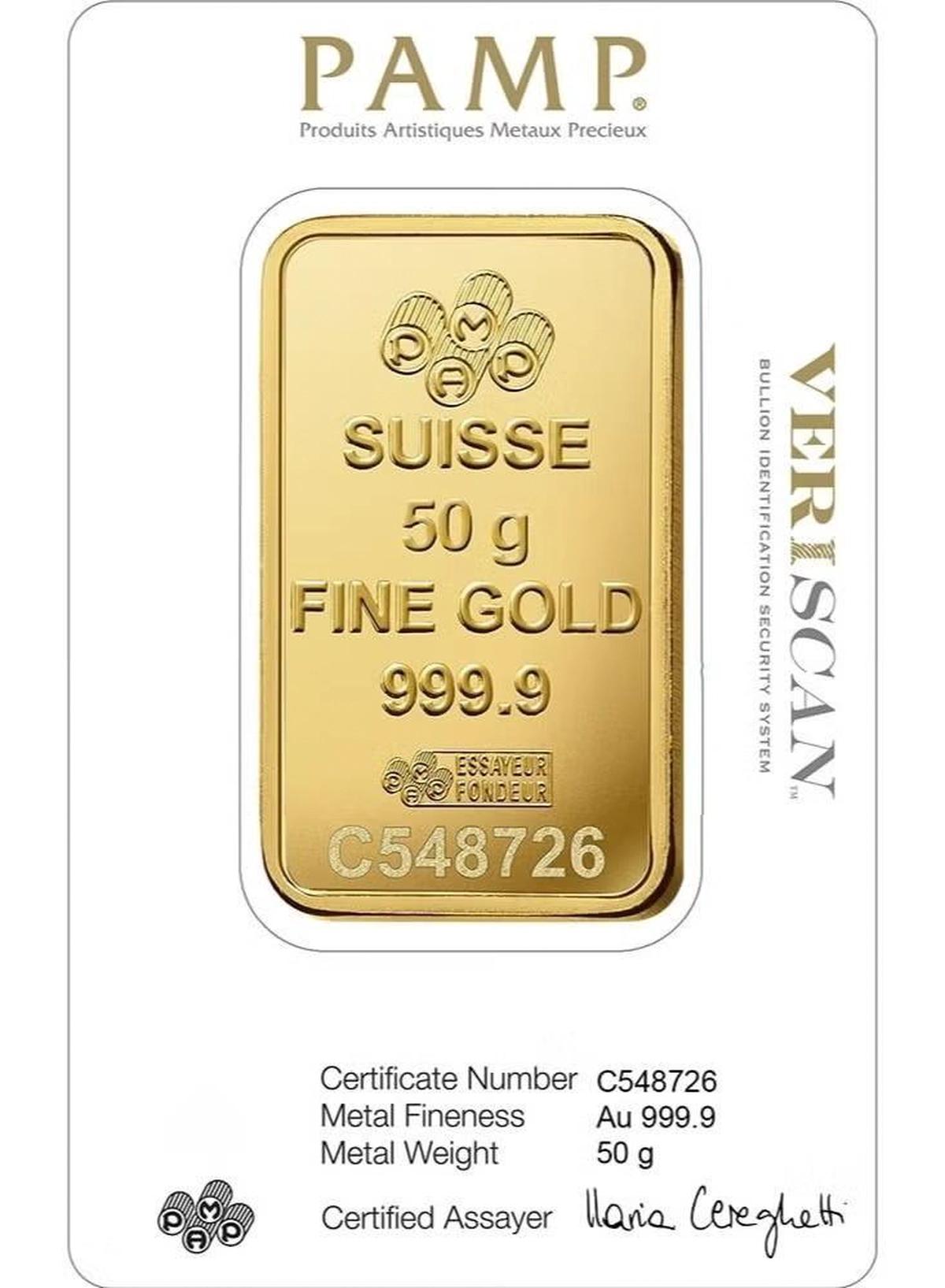 PAMP Swiss Made 24K(999.9) Pamp 50g Gold Bar-1-1