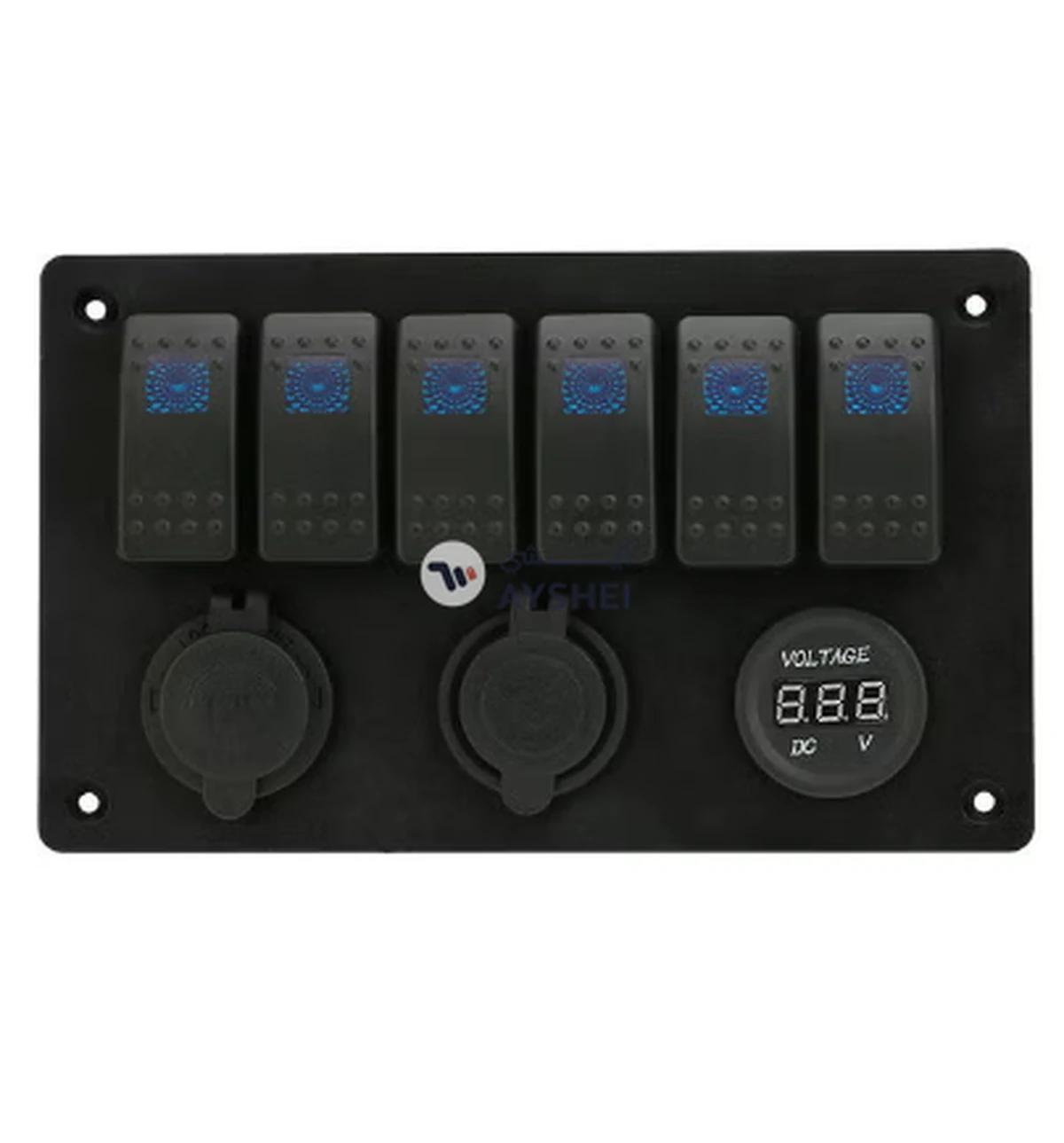 Generic 6-Gang Rocker Switch Panel With Lighter Socket-0-0