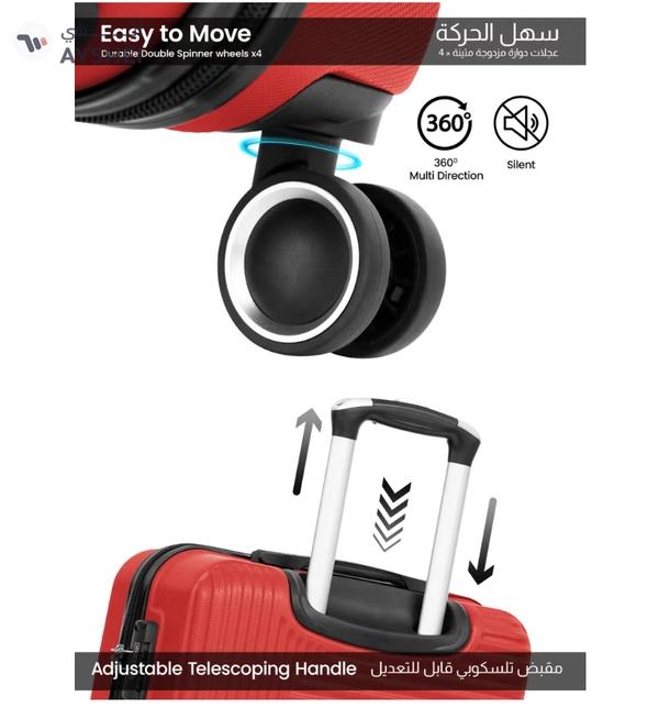 PARAJOHN ABS Material 3-Piece Hardsided Luggage Set | 4-Wheel Spinner Trolley | Small (10kg), Medium (20kg), Large (30kg)Red