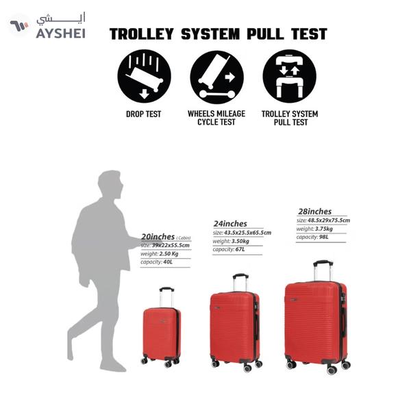 PARAJOHN ABS Material 3-Piece Hardsided Luggage Set | 4-Wheel Spinner Trolley | Small (10kg), Medium (20kg), Large (30kg)Red