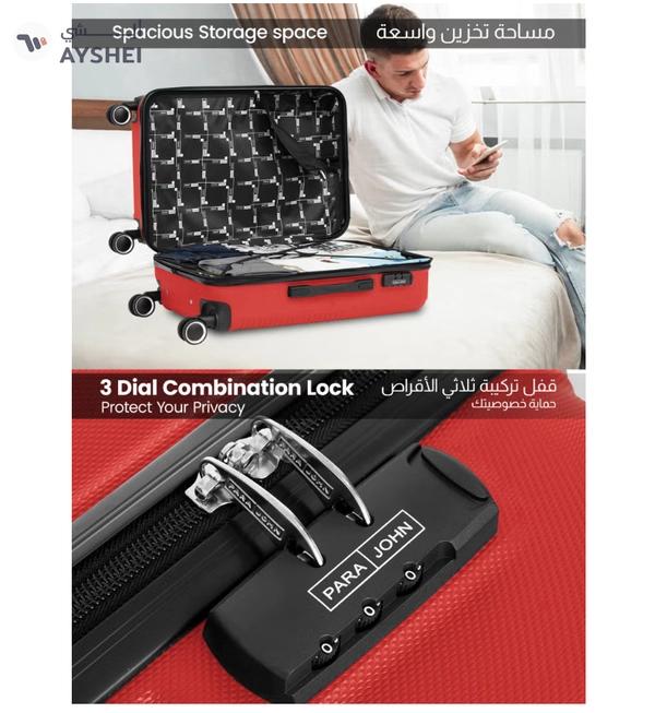 PARAJOHN ABS Material 3-Piece Hardsided Luggage Set | 4-Wheel Spinner Trolley | Small (10kg), Medium (20kg), Large (30kg)Red